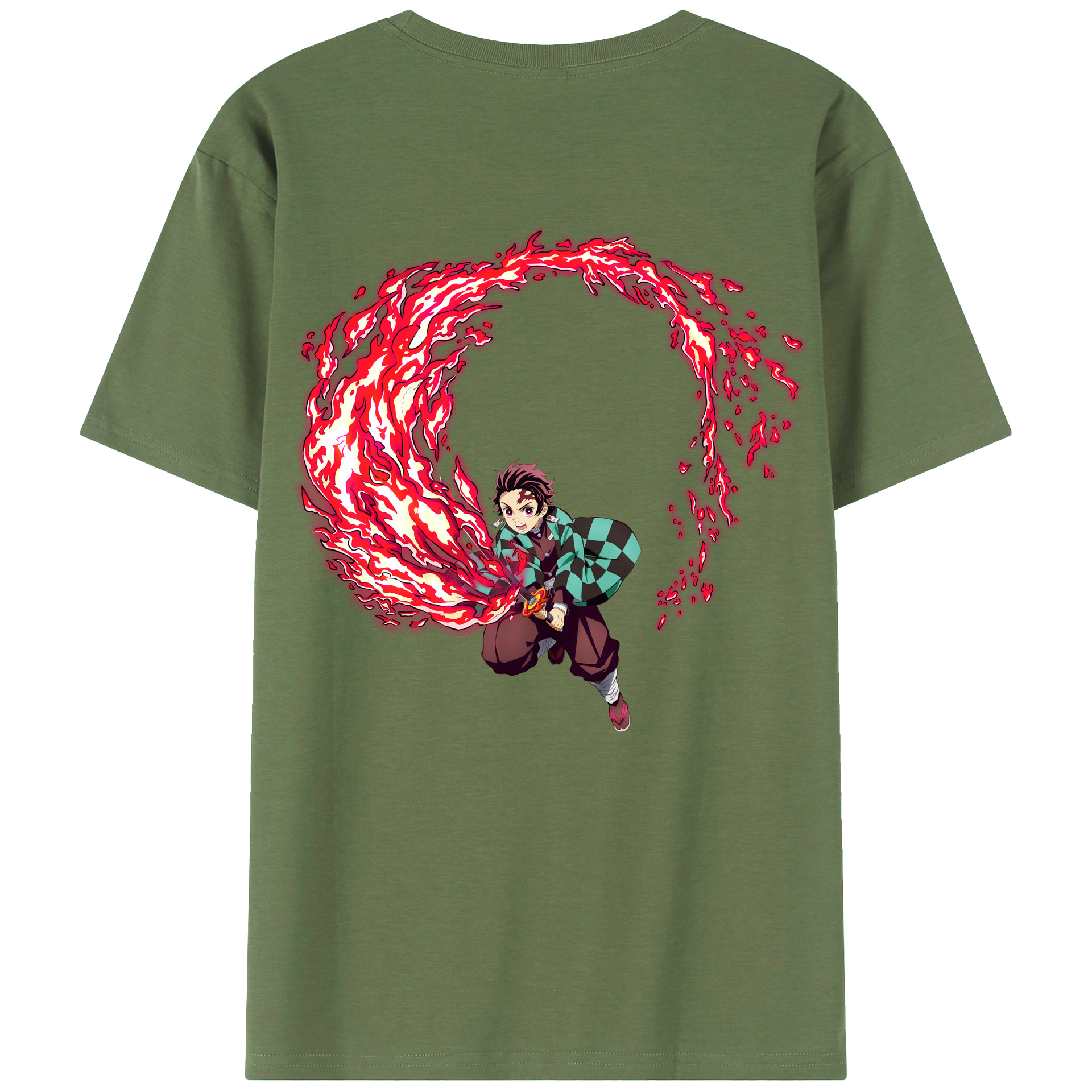 （画像用） 鬼滅の刃 竈門 炭治郎／かまど たんじろう Kamado Tanjirou 綿100％ メンズ半袖Tシャツ（バックプリント） 通気性